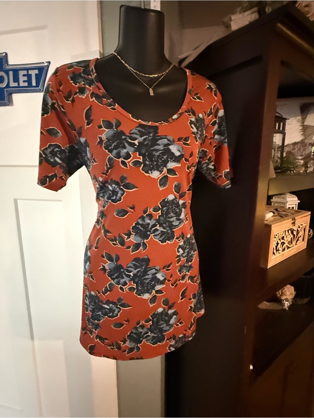 LuluRoe Rust Floral Scoop Neck Women's Top